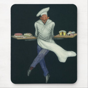 Vintage Food Business, Baker with Pastry Desserts Mouse Pad