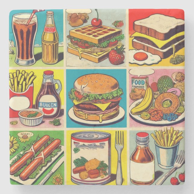 Vintage Food Comic Illustration Stone Coaster (Front)