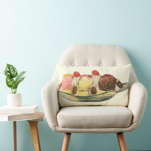 Vintage Food Desserts, Banana Split Cherries Lumbar Cushion