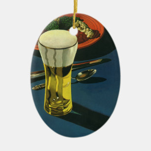 Vintage Food Drinks, Glass of Beer, Dinner Ceramic Tree Decoration