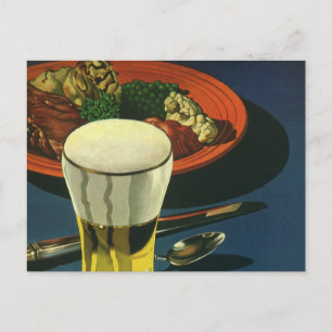 Vintage Food Drinks, Glass of Beer, Dinner Postcard