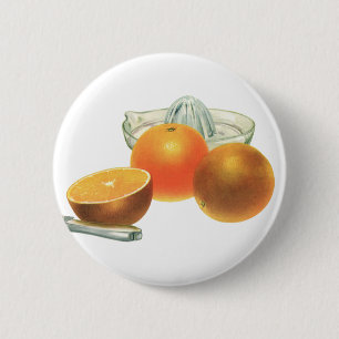 Vintage Food Fruit, Ripe Oranges Juicer Breakfast 6 Cm Round Badge