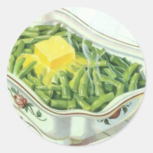 Vintage Food, Green Bean Casserole with Butter Classic Round Sticker