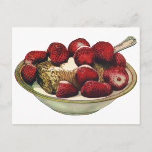 Vintage Food Healthy Breakfast Cereal Strawberries Postcard
