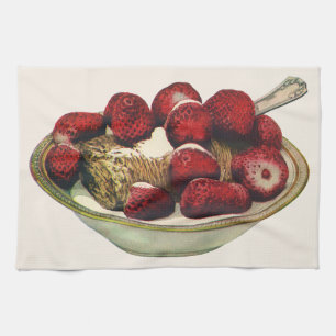 Vintage Food Healthy Breakfast Cereal Strawberries Tea Towel