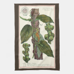 Vintage Food Herbs Spices, Black Pepper Plant Tea Towel