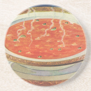 Vintage Food, Hot Bowl of Tomato Soup with Peas Coaster