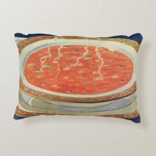 Vintage Food, Hot Bowl of Tomato Soup with Peas Decorative Cushion