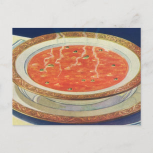 Vintage Food, Hot Bowl of Tomato Soup with Peas Postcard