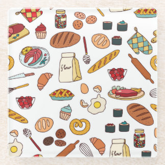Vintage food illustrations: seamless pattern. glass coaster