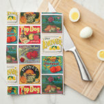 Vintage Food Labels Colourful Pattern Tea Towel<br><div class="desc">Vintage food labels in repeat pattern on colourful kitchen towel.</div>