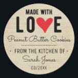 Vintage Food Made with Love From The Kitchen of Classic Round Sticker<br><div class="desc">Rustic food made with love stickers.</div>