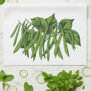 Vintage Food, Organic Green Beans Vegetables Tea Towel