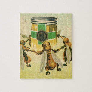 Vintage Food, Organic Honey Bees Dancing Jar Jigsaw Puzzle