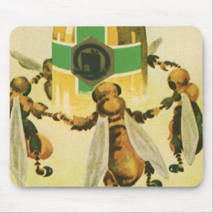 Vintage Food, Organic Honey Bees Dancing Jar Mouse Pad