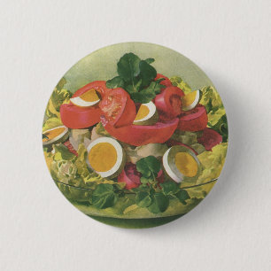 Vintage Food, Organic Mixed Green Mesclun Salad 6 Cm Round Badge