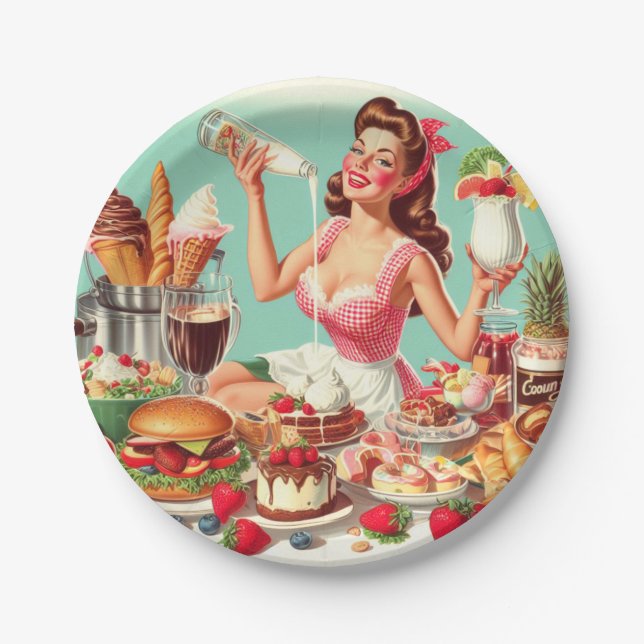 Vintage Food Pin-Up Illustration Paper Plate (Front)