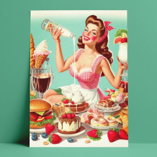 Vintage Food Pin-Up Illustration Postcard