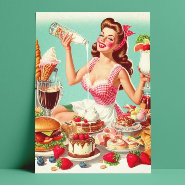 Vintage Food Pin-Up Illustration Postcard (Creator Uploaded)
