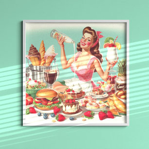 Vintage Food Pin-Up Illustration Poster