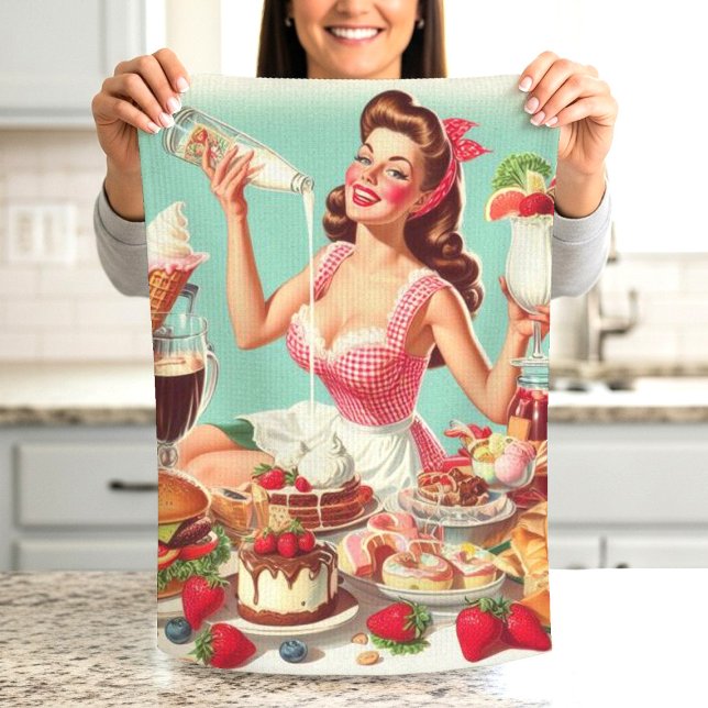 Vintage Food Pin-Up Illustration Tea Towel (Creator Uploaded)