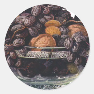 Vintage Foods, Walnuts and Almonds, Fruit and Nuts Classic Round Sticker