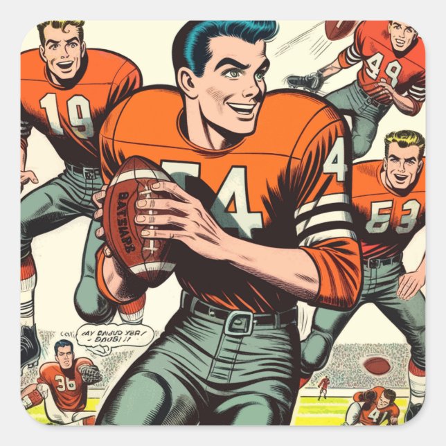 Vintage Footbal Comics Square Sticker (Front)