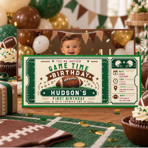 Vintage Football 1st Birthday Party Ticket Game Invitation