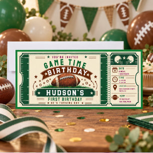 Vintage Football 1st Birthday Party Ticket Game Invitation