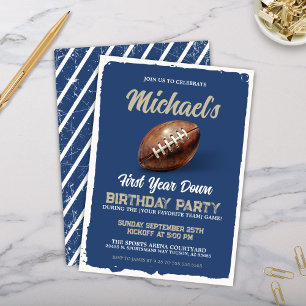 Vintage Football Blue Boys 1st Birthday Party Invitation