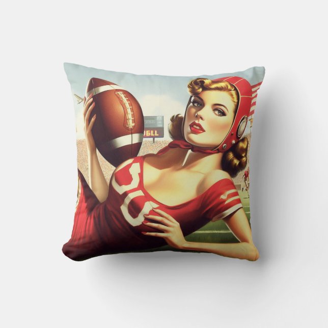 Vintage Football Girl Cushion (Front)