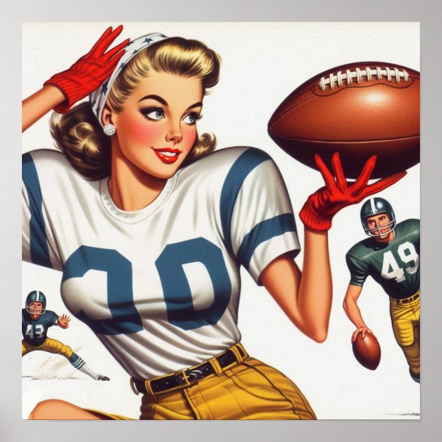 Vintage Football Girl Illustration Poster (Front)