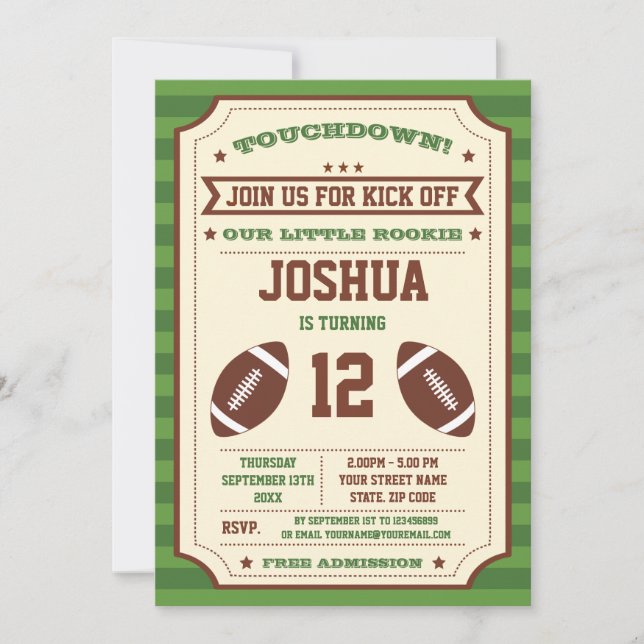 Vintage Football Ticket Birthday Invitation (Front)