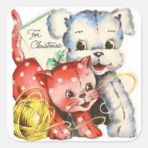Vintage For Christmas Pets Square Sticker