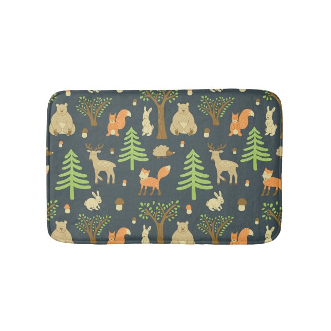 Vintage Forest Animals, Children's Pattern. Bath Mat (Front)