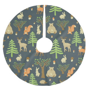 Vintage Forest Animals, Children's Pattern. Brushed Polyester Tree Skirt