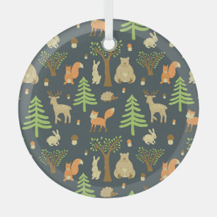 Vintage Forest Animals, Children's Pattern. Glass Tree Decoration