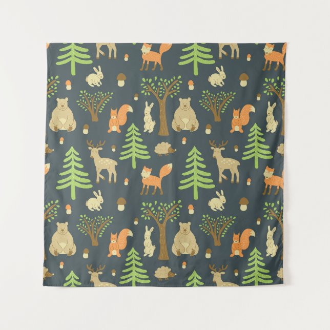 Vintage Forest Animals, Children's Pattern. Tapestry (Front)