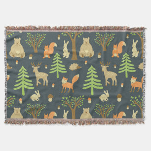 Vintage Forest Animals, Children's Pattern. Throw Blanket
