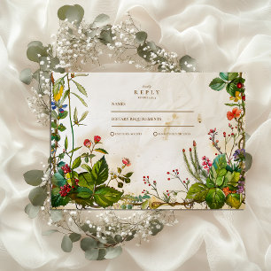 Vintage Forest Berry Wedding RSVP Card