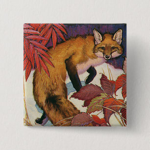 Vintage Forest Creatures Red Fox Wild Animal 15 Cm Square Badge