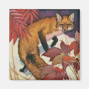 Vintage Forest Creatures Red Fox Wild Animal Magnet