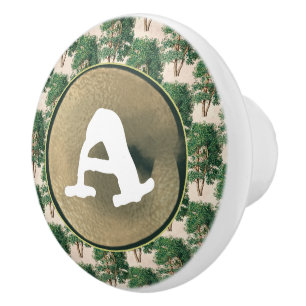 Vintage forest dark green faux-golden custom ceramic knob