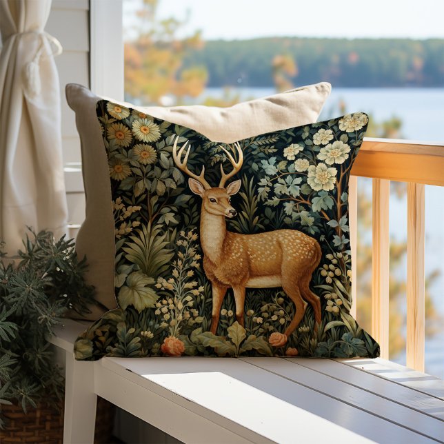 Vintage Forest Deer Botanical Floral Garden Cushion (Creator Uploaded)