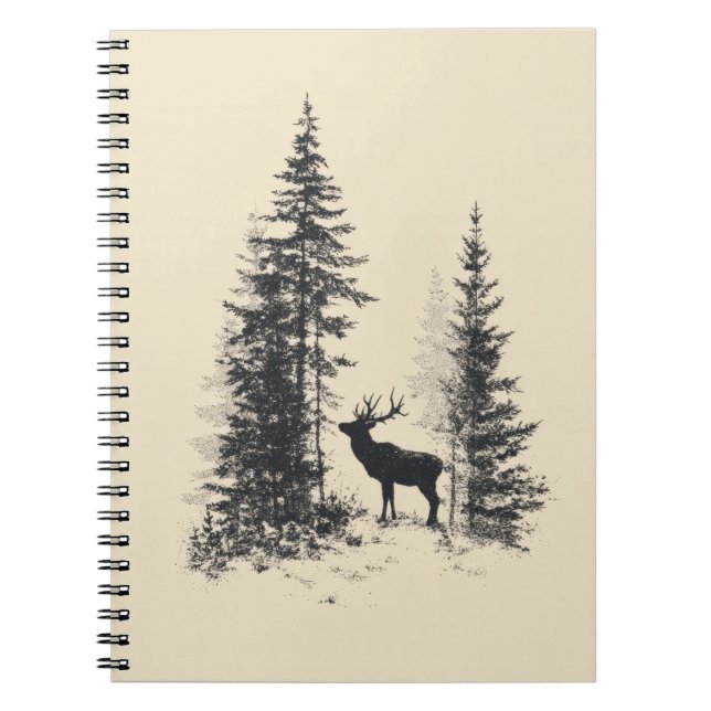 Vintage Forest Elk Silhouette Sketch Notebook (Front)