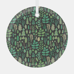 Vintage Forest Floral Seamless Design Glass Tree Decoration