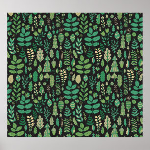 Vintage Forest Floral Seamless Design Poster