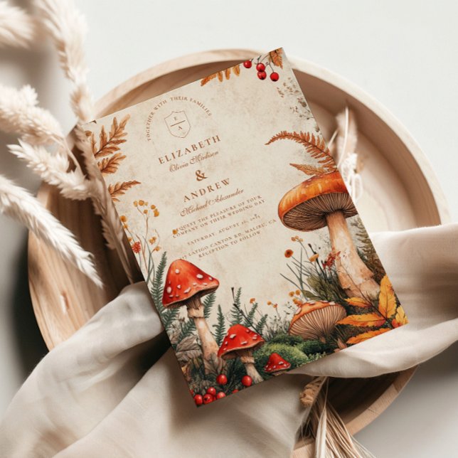 Vintage Forest Fungi Wedding Invitation (Creator Uploaded)