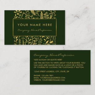 Vintage Forest Green & Gold Foil Leaf Effect Business Card