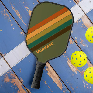 Vintage Forest Marsh Striped with Name Pickleball Paddle